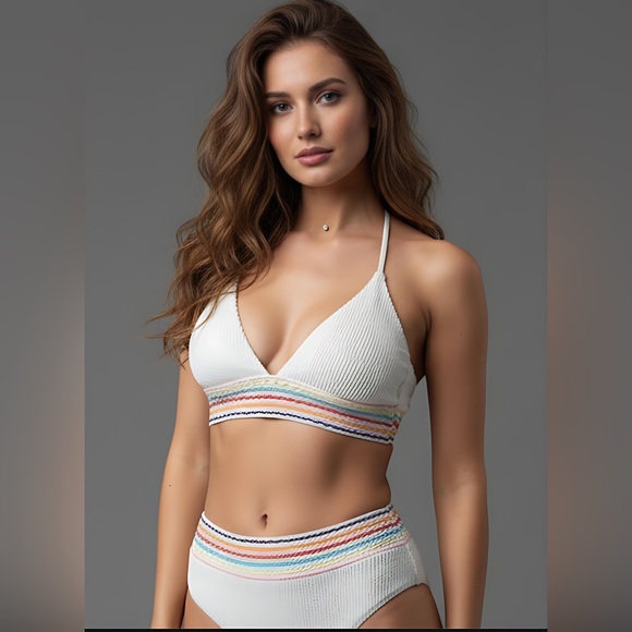 By Design Other - Ribbed Rainbow Halter Bikini